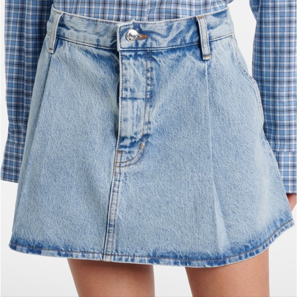 FRAME The Pleated Denim Mini Skirt in Outlaw Blue High End Luxury Jean Skirt 26 - Picture 5 of 16